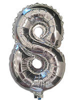 Куля цифра 8 фольгована срібло 35 см