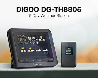 Метеостанція Digoo DG-TH8805 гігрометр/термометр, барометр з великим кольоровим дисплеєм і зовнішнім датчиком радіо