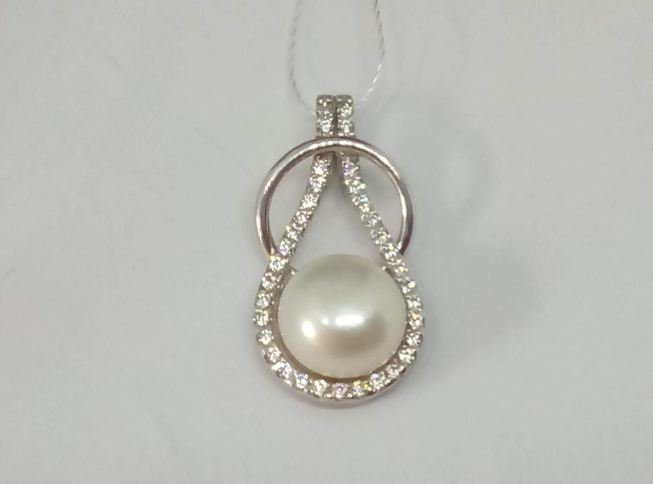 Срібна підвіска з фіанітами і перлами. ПВ661С, фото 1