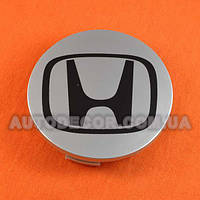 Колпачки заглушки на литые диски Honda (69/64/12) 44732-S9A-A00-1 серебристые/черный лого