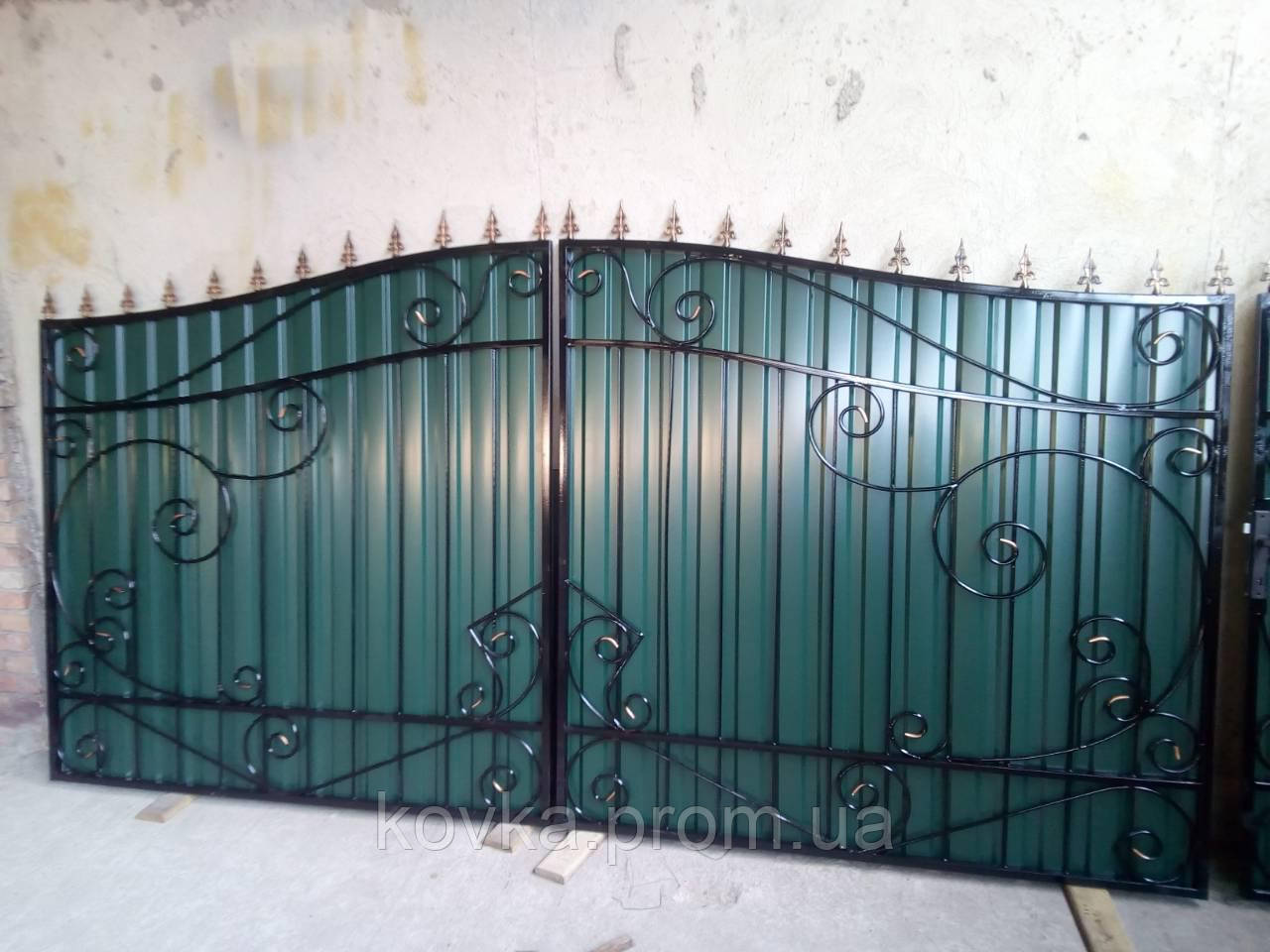 Распашные ворота с калиткой из профнастилом, код: Р-0124 - фото 5 - id-p294177837