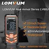 Дальномір електронна лазерна рулетка LOMVUM lv 66u (50м) з електронним рівнем, фото 6