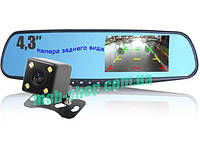 Автомобільний реєстратор дзеркало DVR 138 Full HD відео реєстратор з екраном та камерою заднього виду