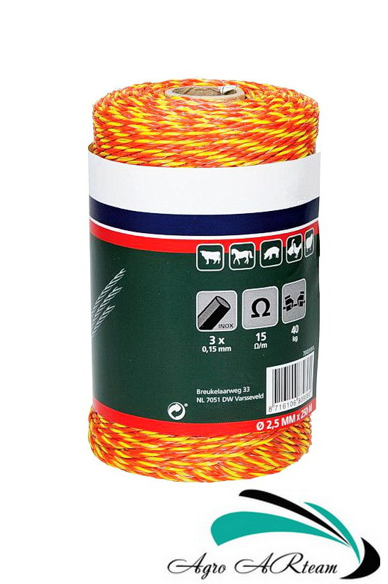 Шнур-плетінка (3-х жильна мотузка) для електропастуха, 250 м