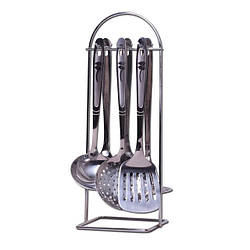 Набір кухонного приладдя Kamille 6 предметів у комплекті з підставкою з нержавіючої сталі