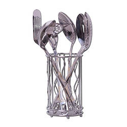 Подарунковий набір кухонного приладдя Kamille 6 предметів на підставці з нержавіючої сталі з позолотою