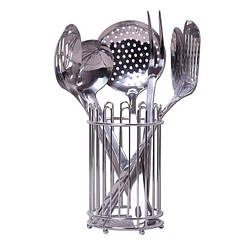 Подарочный набор кухонных принадлежностей Kamille 6 предметов на подставке из нержавеющей стали