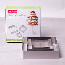 Подарочный набор из 3 форм Kamille для выкладки блюд/вырезания теста и коржей "Квадрат" 10/15/20 см