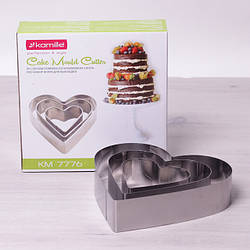 Подарочный набор из 3 форм Kamille для выкладки блюд/вырезания теста и коржей "Сердце"