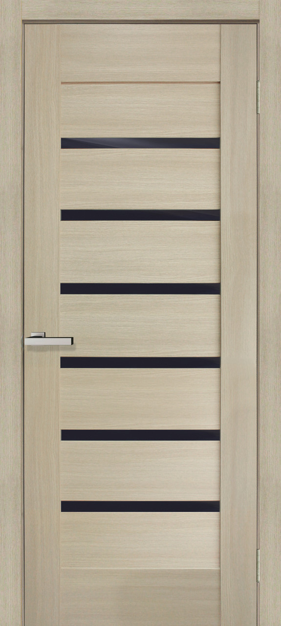 Міжкімнатні двері Оміс Лагуна ПВХ дуб Latte з чорним склом, фото 1