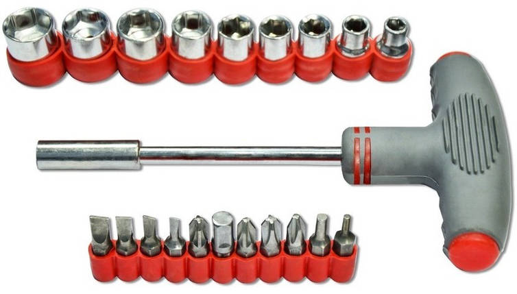 Викрутка з Т-образною прогумованою ручкою Technics (47-380) 20 насадок (шт), фото 1