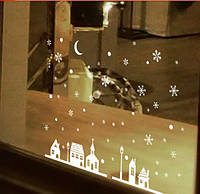 Новогодние силиконовые наклейки на окна Город 25*35см