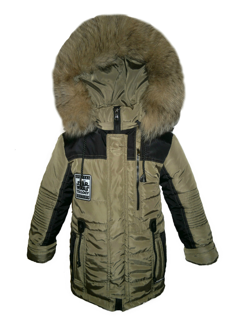 Зимова куртка сіра на хлопчика 5,6,7,8 років натуральне хутро