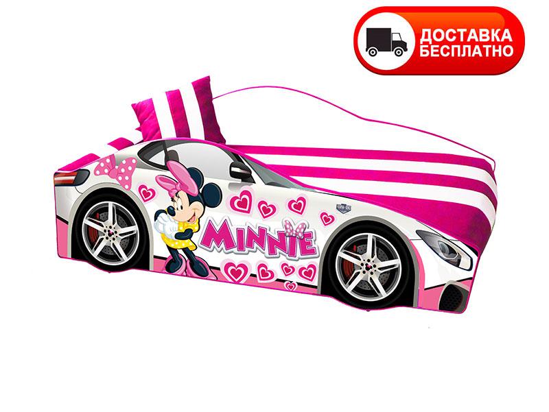 Ліжко машинка серія Еліт модель Е-7 біле (рожева) Minnie зі спортивним матрацом і подушкою