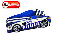 Кровать машинка серия Элит модель E-8 POLICE синяя со спортивным матрасом и подушкой