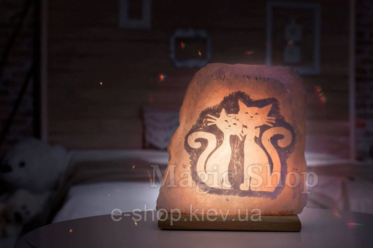 Соляна лампа HealthLamp Котики  ⁇  Нічник із природної солі з регулятором яскравості