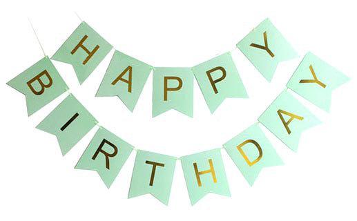 Гірлянда прапорці "Happy Birthday". Колір: М'ятний.