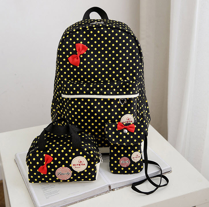 Шкільний набір у горошок із бантиком, Рюкзак, сумка,  пенал