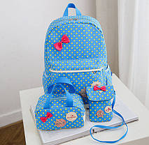 Шкільний набір у горошок із бантиком, Рюкзак, сумка, пенал, фото 4