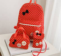 Шкільний набір у горошок із бантиком, Рюкзак, сумка, пенал, фото 5