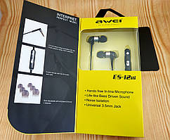 Стереогарнітура (навушники з мікрофоном) "AWEI ES-12Hi" оригінальні чорні
