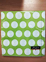 Салфетки бумажные сервировочные с рисунком 20шт- Горошек Салатовый (3 слоя) Горох, Горох крупный