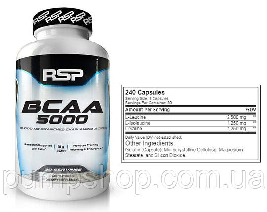 БЦАА RSP Nutrition BCAA 5000 240 капс., фото 3
