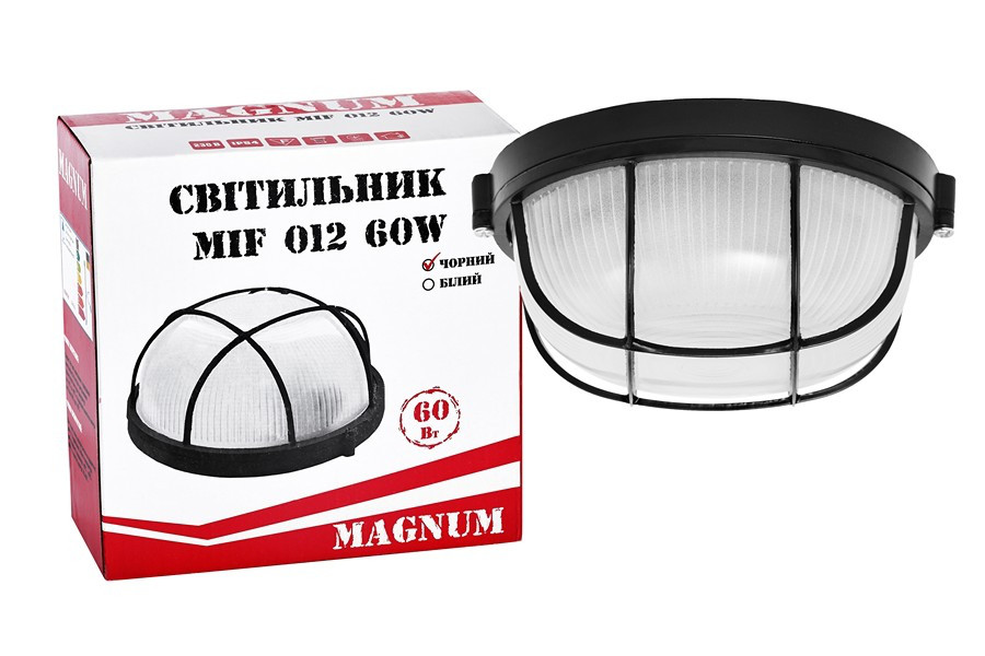 Світильник ЖКГ 60Вт коло з гратами IP54 під LED лампу, MAGNUM, MIF012 (10042323)
