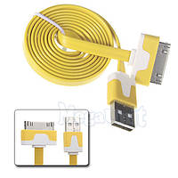 Плоский USB кабель iPad 1 / 2 / 3, iPhone 3 / 4 желтый