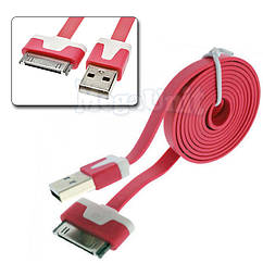 Плоский USB кабель iPad 1 / 2 / 3, iPhone 3 / 4 червоний