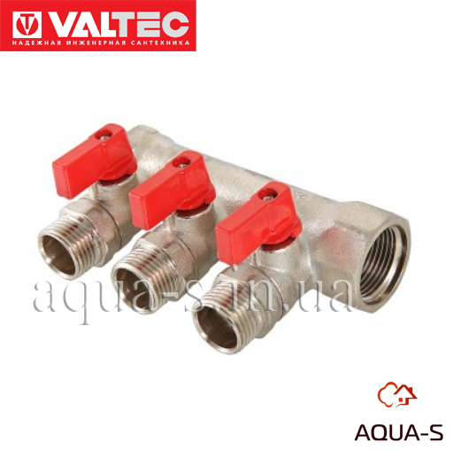 Колектор із кульовими кранами Valtec DN 3/4"х1/2" (2 виходи) VTc.580.N.0502