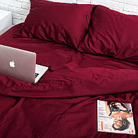 Сатиновое однотонное постельное белье, размер, двуспальный, цвет бордо