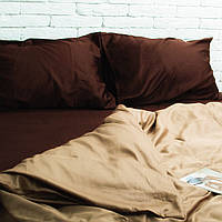 Сатиновое однотонное постельное белье, размер, двуспальный, цвет шоколад/золотистый капучино