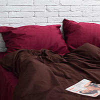 Сатиновое однотонное постельное белье, размер, двуспальный, цвет бордо/шоколад