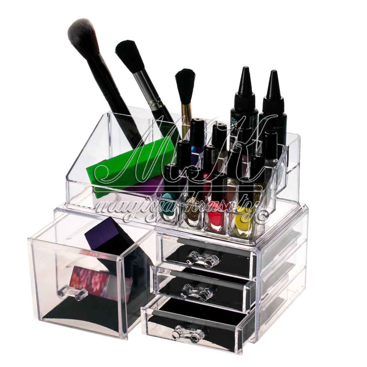 Органайзер із висувними шухлядами та полицею для лаків, помад і пензлів 271-OD-7