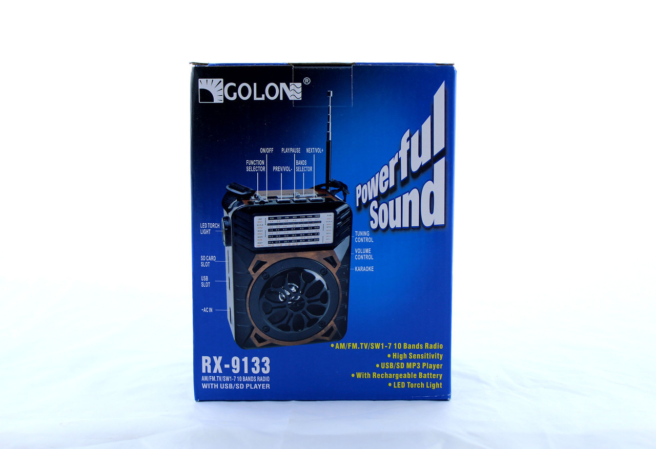 Радіоприймач Golon RX 9133 портативна колонка USB /SD / MP3/ FM / LED ліхтарик