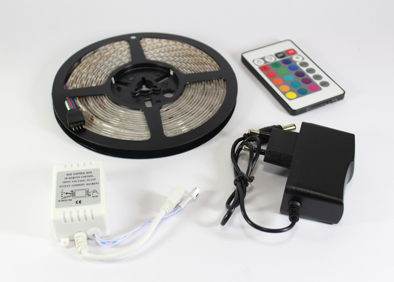 Світлодіодна стрічка 3528LED RGB 5 метрів у комплекті з RGB контролером + блок живлення + пульт