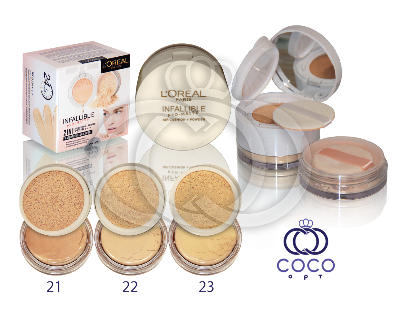 Пудра косметична для обличчя Loreal 2 в 1 (розсипчаста + кушон)