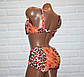 Великий розмір 60 роздільний помаранчевий купальник для жінок, леопардовий принт, на зав'язках, фото 4