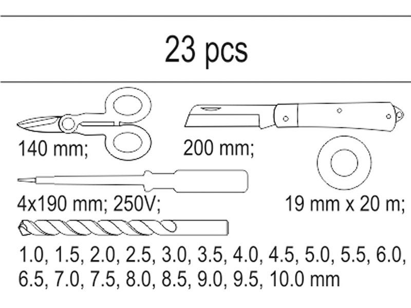 Вставка в инструментальный шкаф YATO:сверла 1-10мм, ножницы, нож, отвертка-индикатор, 23ед. - фото 2 - id-p772780283