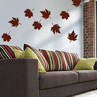 Набір вінілових наклейок Осіннє листя (інтер'єрні декоративні наклейки на стіни) матова