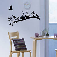 Виниловая интерьерная наклейка на кухню Время кофе (ПВХ наклейки стикеры декор наклейки ветки птицы) матовая