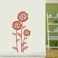 Виниловая интерьерная наклейка на обои Подсолнухи (ПВХ наклейки стикеры декор наклейки цветы растения) матовая