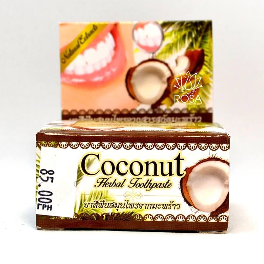 Тайська вибілювальна зубна паста з кокосом (Coconut extract herbal toothpaste, Rochjana), 25 грамів