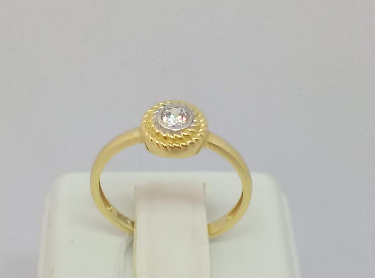 Золоте кільце з фіанітом. 700376-Рр ЄВРО 17,5, фото 1