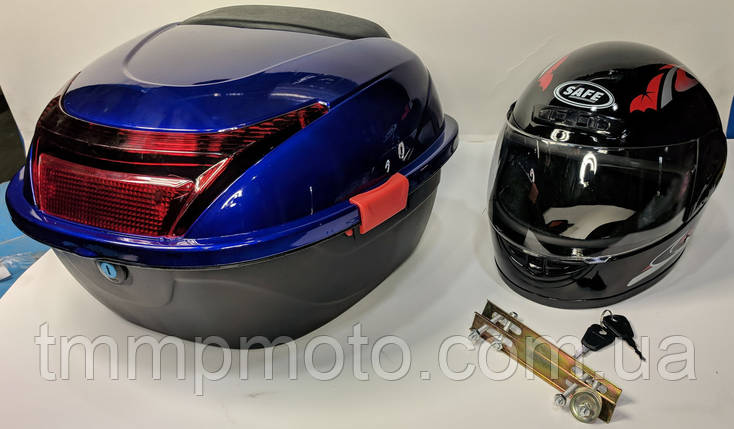 Кофр багажник для мототехніки синій капроновий із шоломом 30 л, фото 1