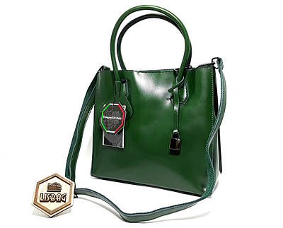 Жіноча велика сумка з натуральної італійської шкіри Темно-зеленого кольору