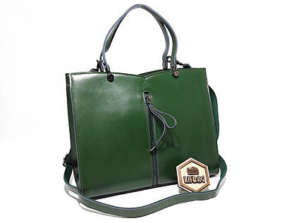 Темно-зелена практична велика сумка з натуральної шкіри для жінок\дівчат
