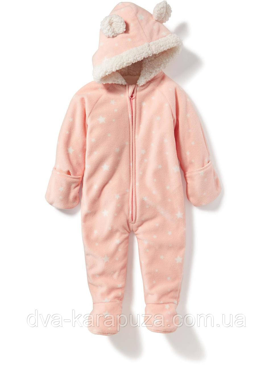 Теплий флісовий чоловічок комбінезон з капюшоном для дівчинки Old Navy, 12-18 міс! Ніжки відкриті!, фото 1