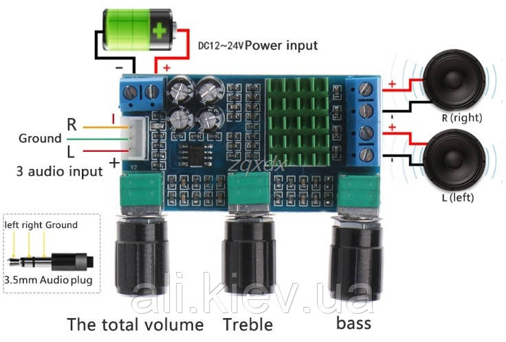Підсилювач звука TPA3116D2 2*80 Вт стерео модуль, темброблок DC 12-24v M567